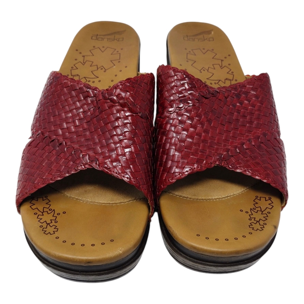 Dansko Mila Woven Red Leather Sandals Size 40/9.5-10